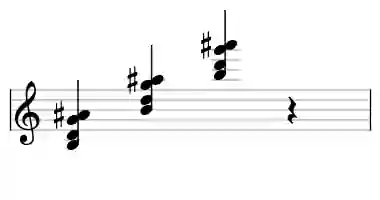 Sheet music of B mb6M7 in three octaves